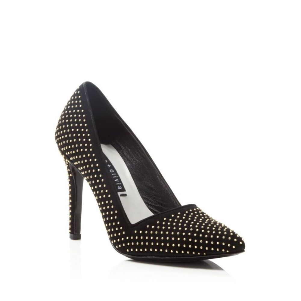 ALICE+OLIVIA Womens Black Dina Pointed Toe Stiletto Slip On Leather Pumps 36.5